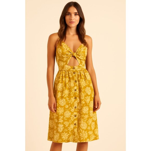 Frnch Paris Dresses & Skirts - Frnch Paris Womens Floral Sleeveless Dress L Cotton Blend Mustard & White